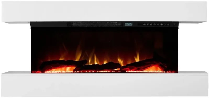 Șemineu electric, montare independentă, cadru MDF, sticla securizata, flacara LED cu efect realist, difuzor cu sunet de lemne trosnind, Alb