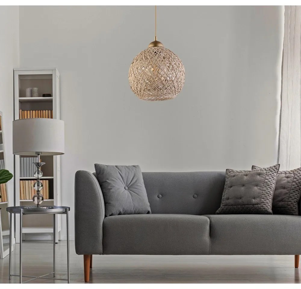 Lustră bej/aurie cu abajur din iută ø 24 cm – Opviq lights