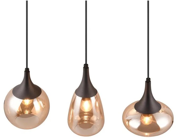 Lustră neagră/portocalie cu abajur din sticlă Lumina – Trio