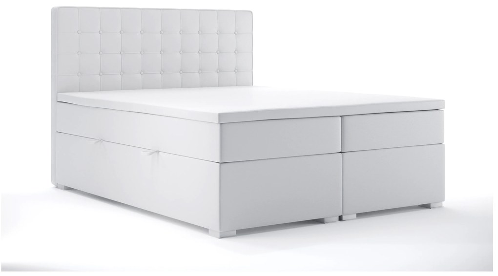 Pat matrimonial Boxspring 180 cm Candy (alb piele ecologică)(cu sp. depozitare). 1044185