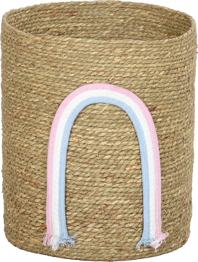 HOMCOM Coș de depozitare 24,7L cu decorațiune curcubeu, coș împletit mare pentru baie, dormitor, natural | Aosom Romania
