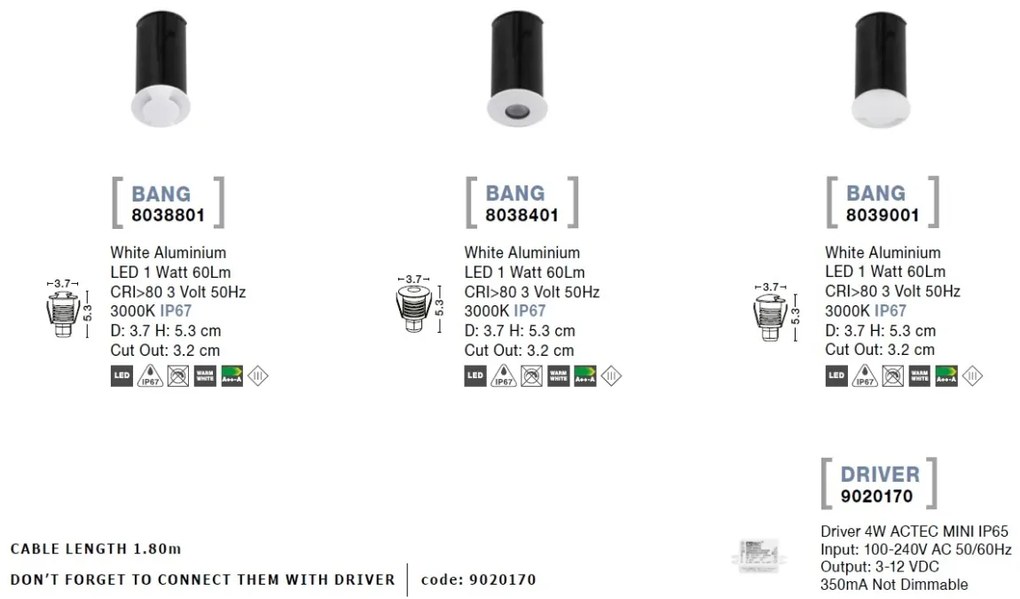 Spot LED incastrabil ambiental de exterior IP67 BANG NVL-8038801