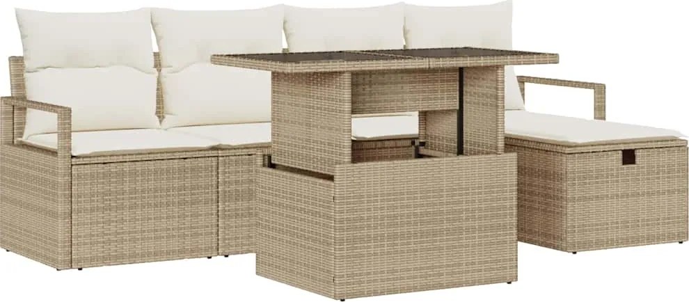 vidaXL Set de canapele pentru grădină cu pernă 6 pcs Bej Rattan poli