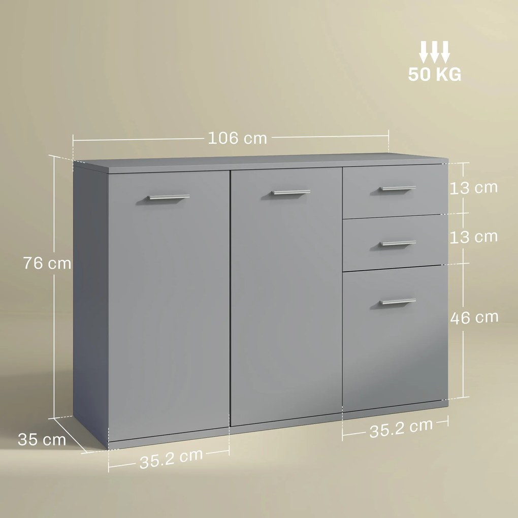 HOMCOM Dulap 3uși+2sertare gri 106x35x76 | Aosom Romania