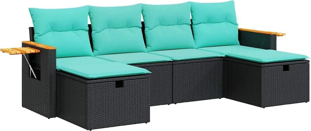 vidaXL Set mobilier de grădină cu perne, 6 piese, negru, poliratan