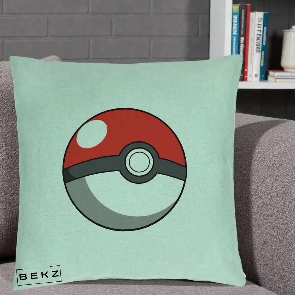 Perna Personalizata Pokeball Rosie, 40x40 cm, Verde Menta, Husa Detasabila, Perna Inclusa, BEKZ®