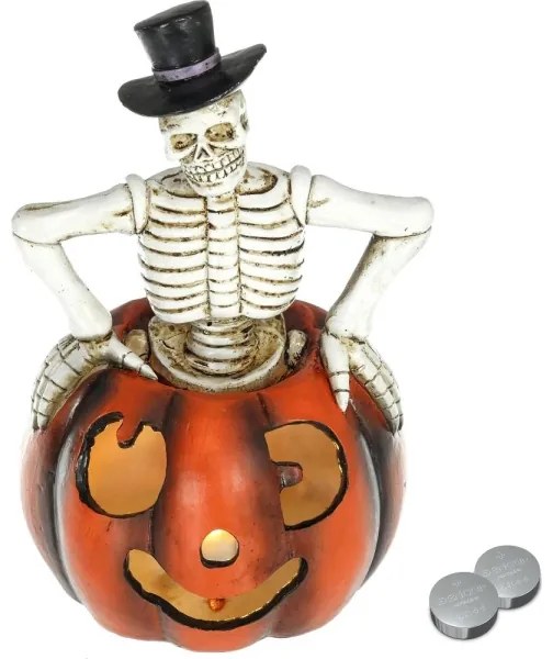 Decorațiune LED HALLOWEEN Retlux LED/2xLR44/alb cald, schelet în dovleac, rășină