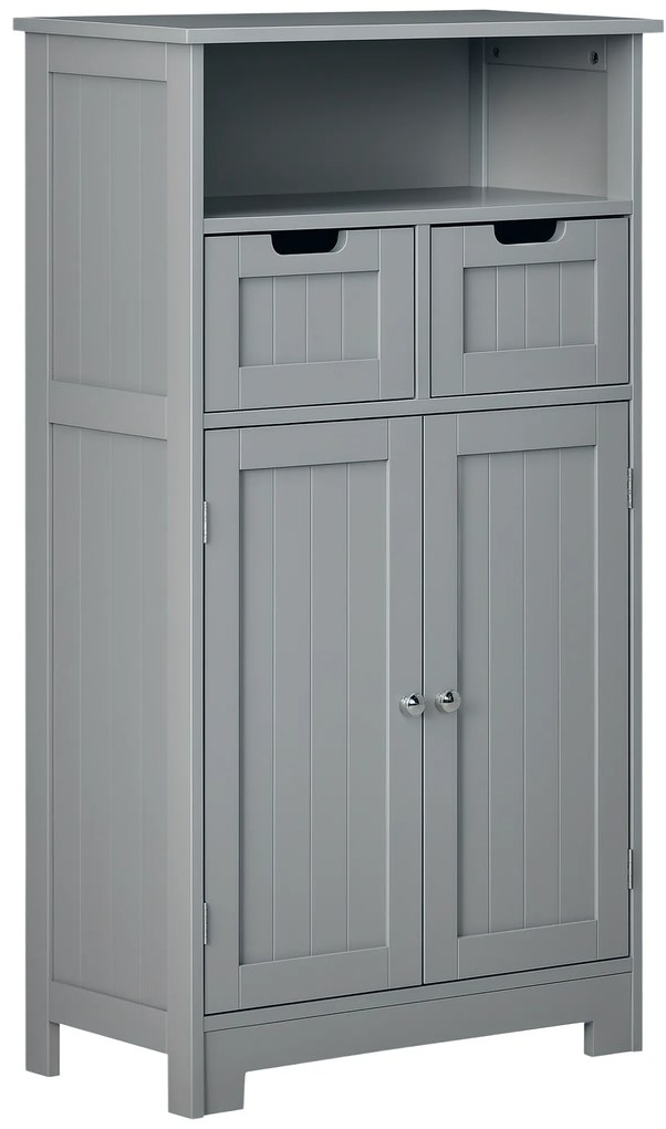 kleankin Mobilier de baie cu 2 sertare, raft, dulap cu ușă, raft reglabil, 60 x 30 x 109 cm, gri | Aosom Romania
