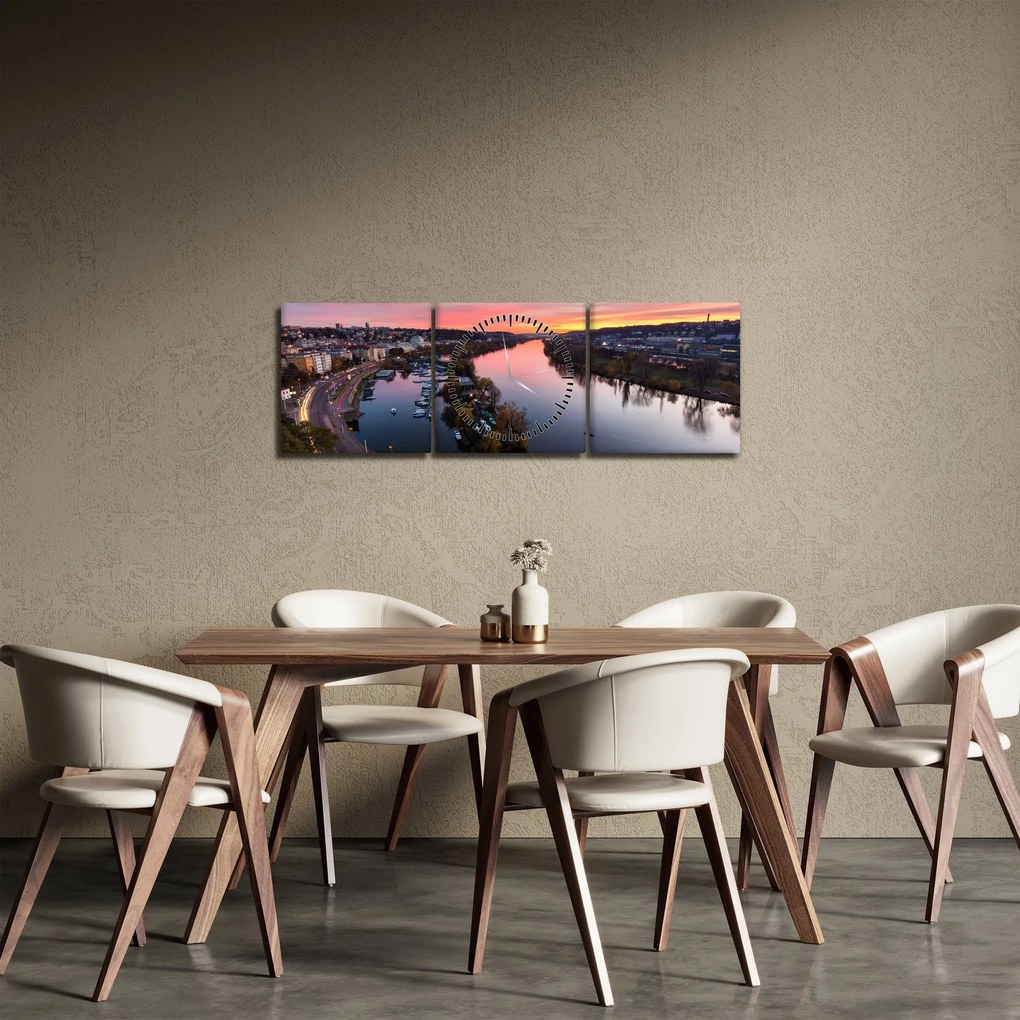 Tablou cu Praga nocturnă (cu ceas) (90x30 cm)