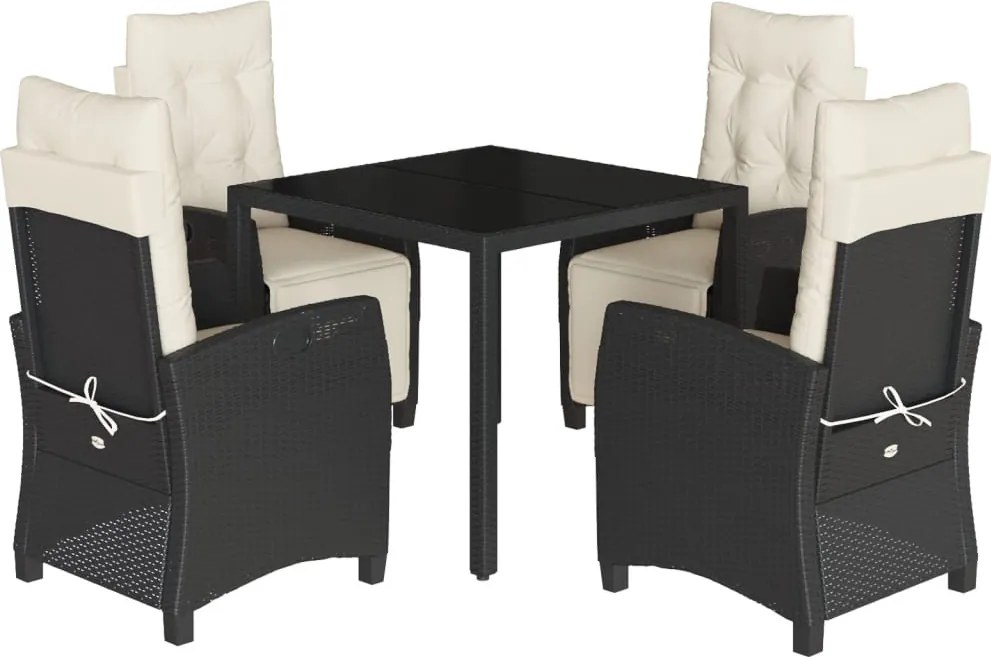 vidaXL Set mobilier de grădină cu perne, 5 piese, negru, poliratan
