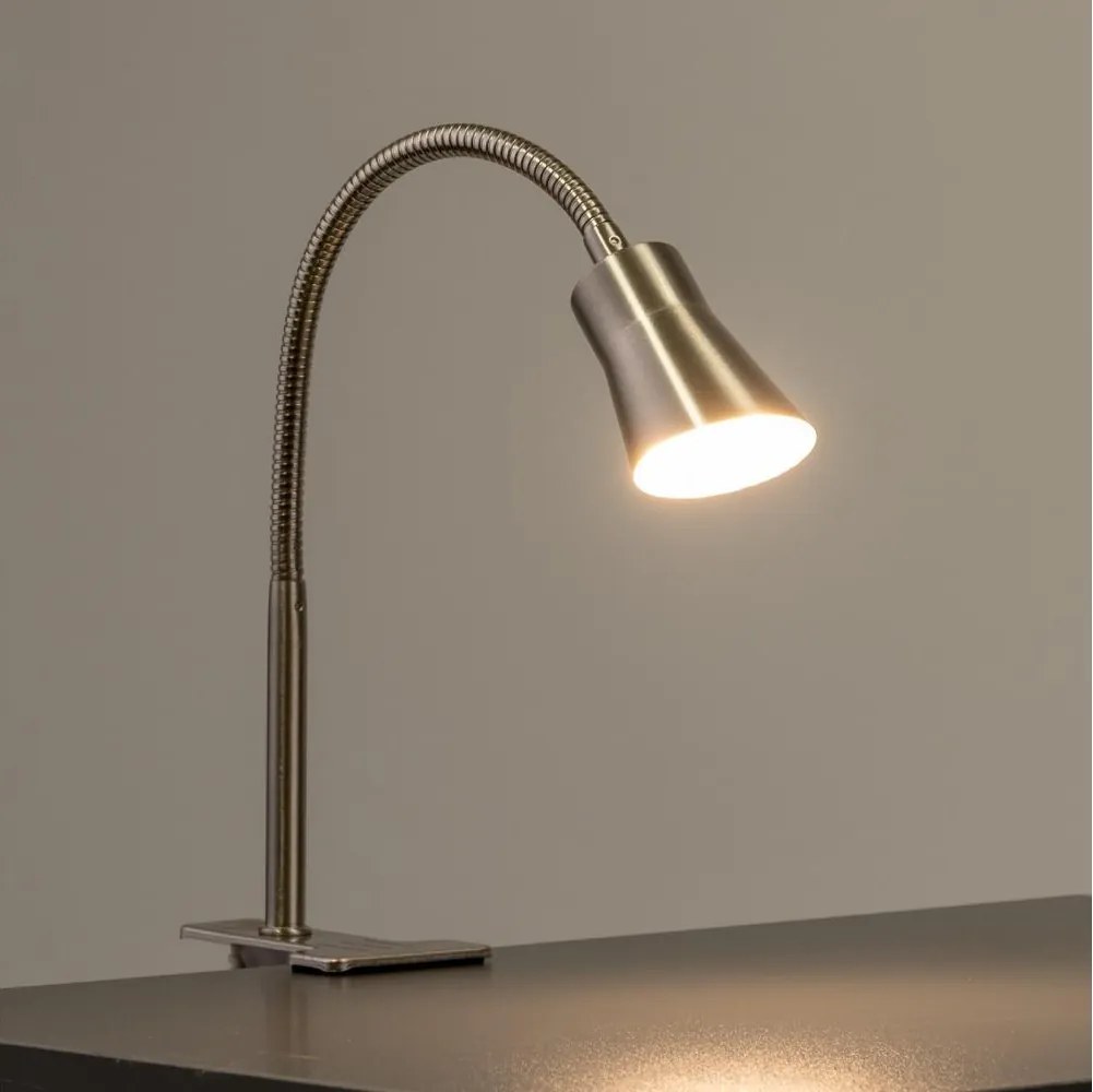 Lampă LED cu clemă, 3,2 W, 230 V, crom mat