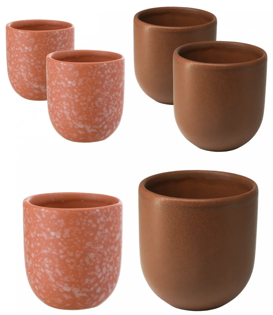 Set 6 Pahare Cafea Novum (3 X 250ml Maro Mat, 3 X 150ml Portocaliu Granit Mat) Gresie Glazurata Manual - Black Friday