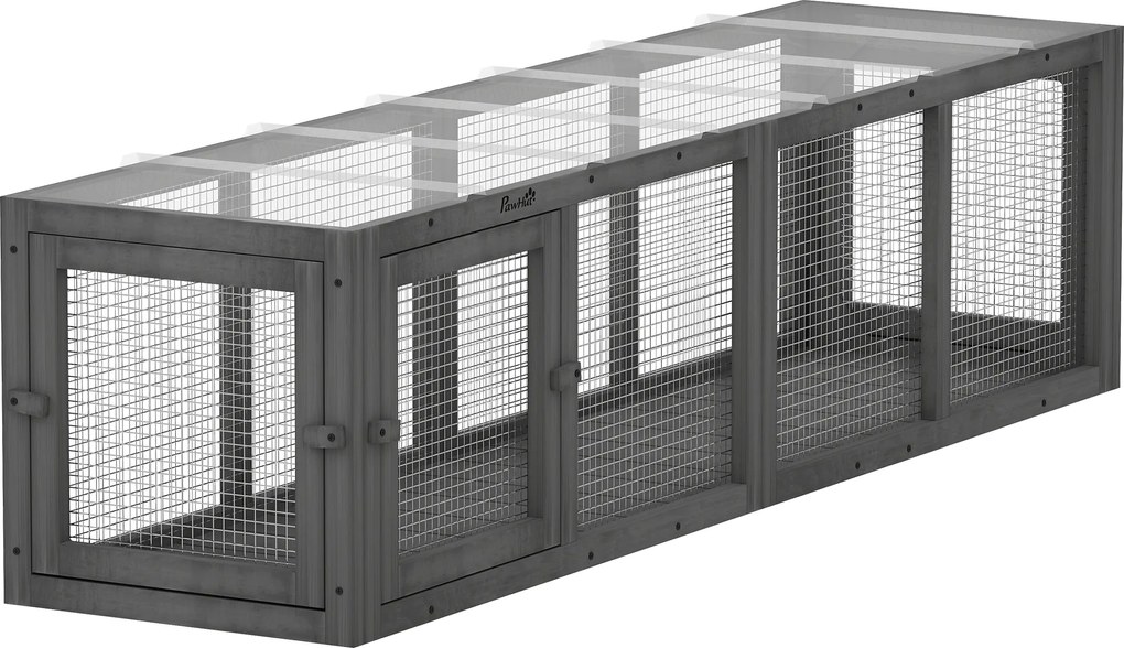 PawHut Tunel pentru pisici, jucărie din lemn cu 3 uși, extensibil, tunel de joacă pentru pisici până la 10 kg, 151,5 x 38,5 cm Gri | Aosom Romania