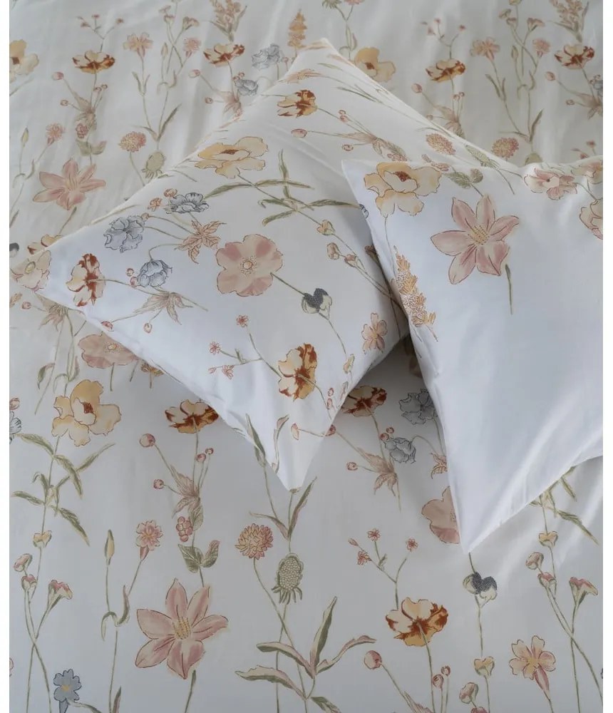 Lenjerie de pat albă din bumbac satinat pentru pat dublu, extinsă 240x220 cm Ivory Garden Floral – Mila Home Luxury