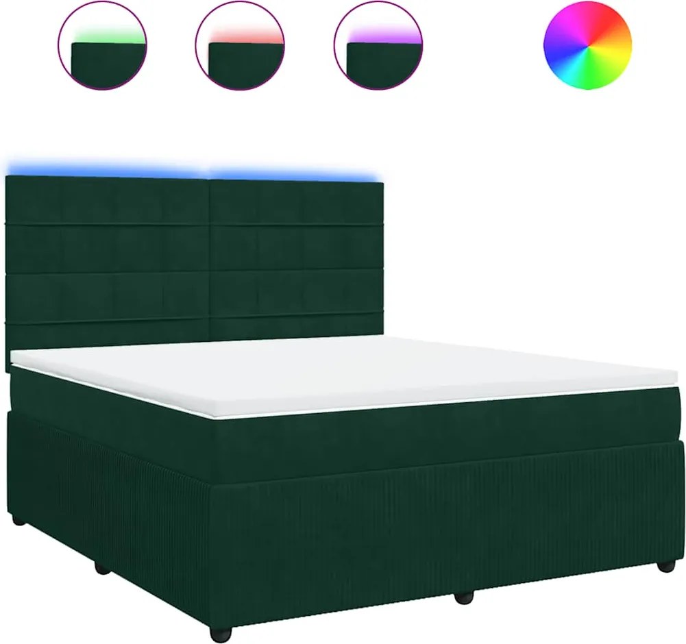 vidaXL Pat box spring cu saltea, verde închis, 180x200 cm, catifea