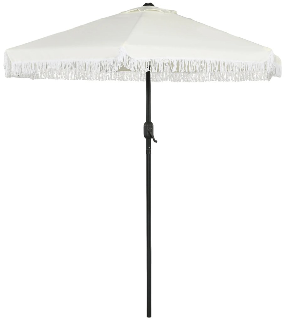 Outsunny Umbrelă de Terasă cu Înclinare, Umbrelă pentru Masă cu Volane Franjurate și Manivelă, Φ2.25x2.23 m, Alb-Crem | Aosom Romania