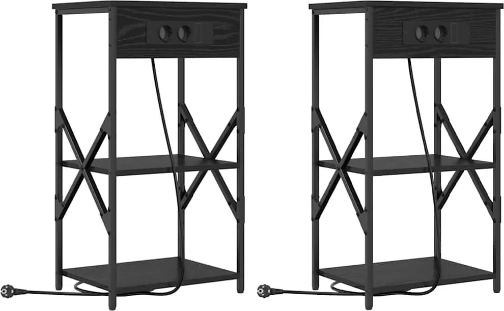 vidaXL Dulap de noapte cu raft 2 pcs Stejar Negru 41 x 31 x 76 cm