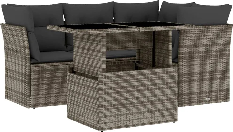 vidaXL Set canapea de grădină cu perne, 5 piese, gri, poliratan