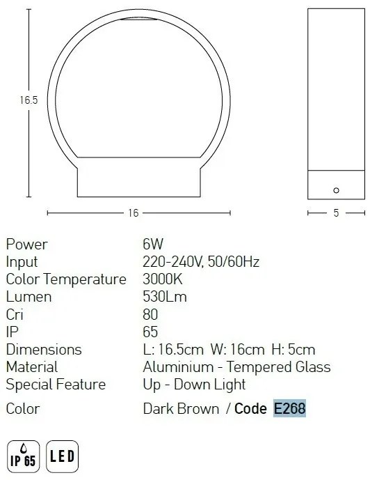 Aplica LED de perete pentru iluminat exterior IP65 Velu maro inchis