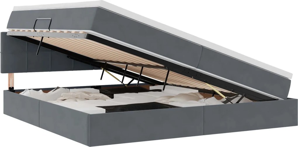vidaXL Pat cu storage cu saltea Gri închis 200 x 200 cm Catifea