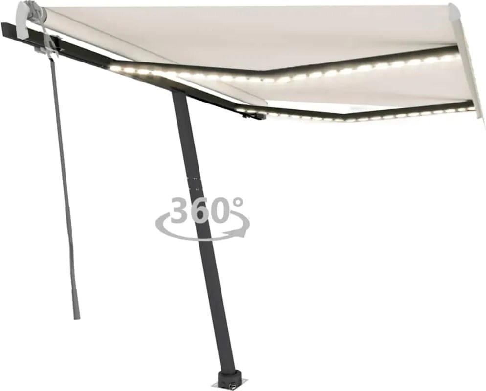 vidaXL Copertină retractabilă manual cu LED, crem, 300x250 cm