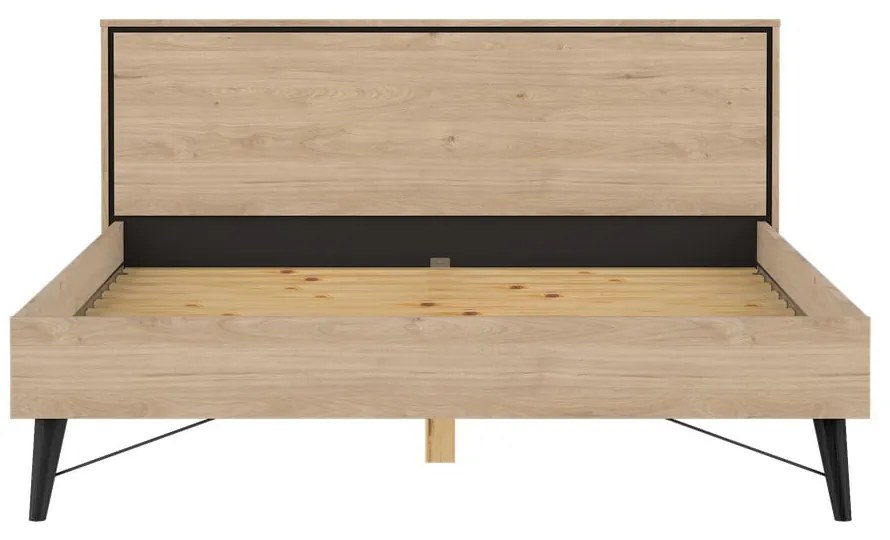 Pat matrimonial în culoare naturală cu aspect de lemn de stejar cu somieră 160x200 cm Ry – Tvilum