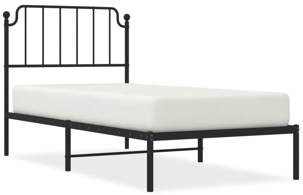 Cadru pat metalic cu tablie, negru, 90x200 cm