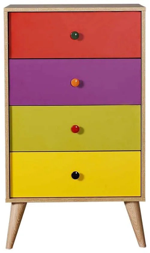 Comoda Adore Rainbow, 4 sertare, Multicolor/Sonoma, 60 x 104 x 45 cm