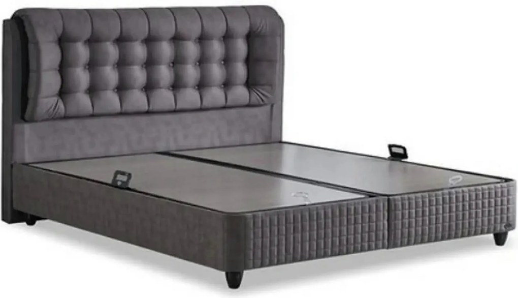 Pat matrimonial cu lada LATEKS COMFORT 160x200, stofa gri, somiera inc