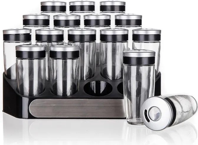 BANQUET Set recipiente mirodenii ALTIMA cu suport negru, 17 piese