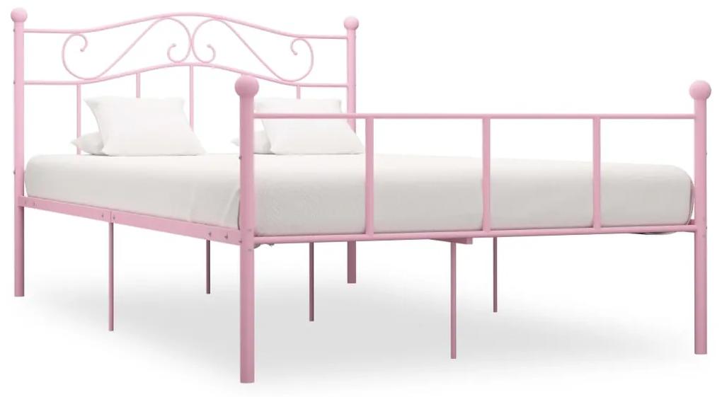 Cadru de pat, roz, 140 x 200 cm, metal Roz, 140 x 200 cm