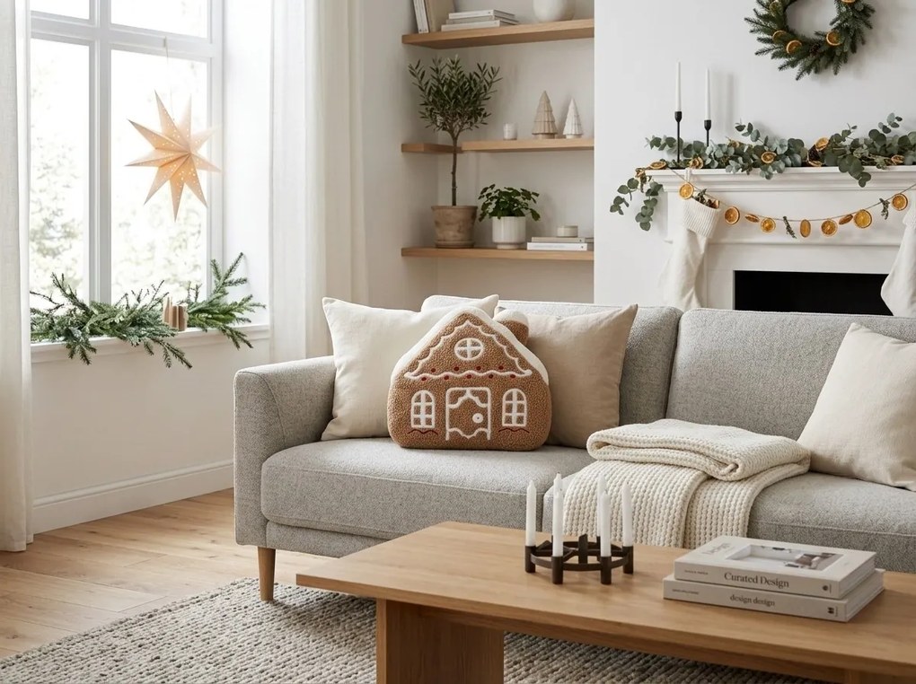 Perna decorativa GINGERBREAD HOUSE 40x40 cm, maro