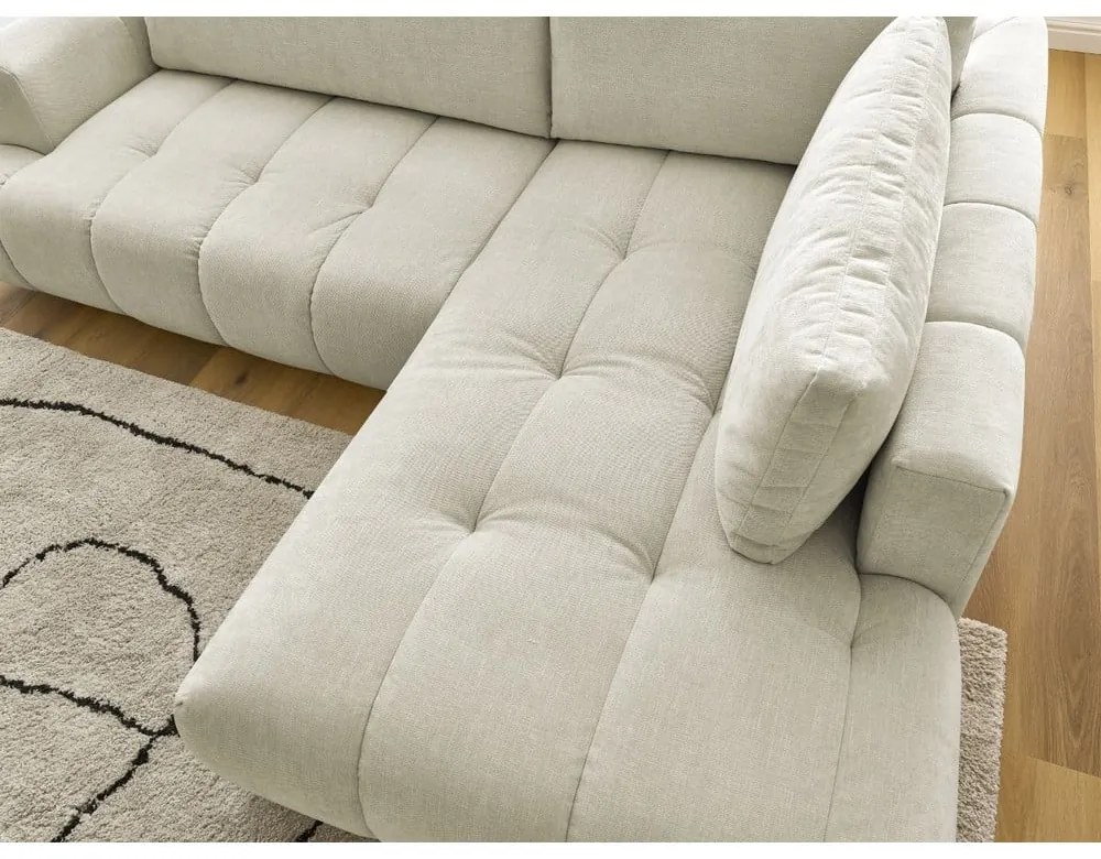 Colțar bej extensibil/cu spațiu de depozitare (cu colț pe partea dreaptă/în formă de ”L”) Fuji – Bobochic Paris