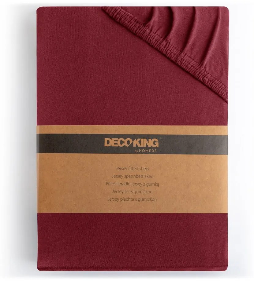 Cearceaf burgundy din jerseu cu elastic 220x200 cm Amber – Restilo