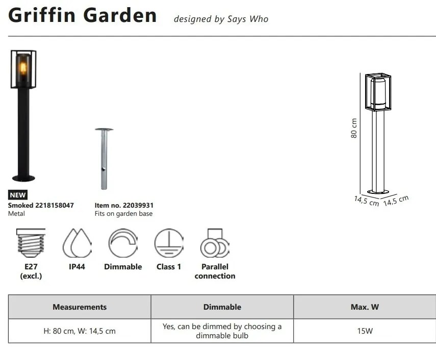 Stalp exterior IP44 design modern Griffin Smoked, H-80cm