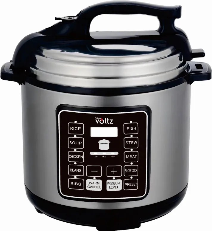 La mâna a doua: Multicooker cu presiune Oliver Voltz OV51985I6, 1000W, 9 programe, 6L, 70kPa, Timer 24h, Inox