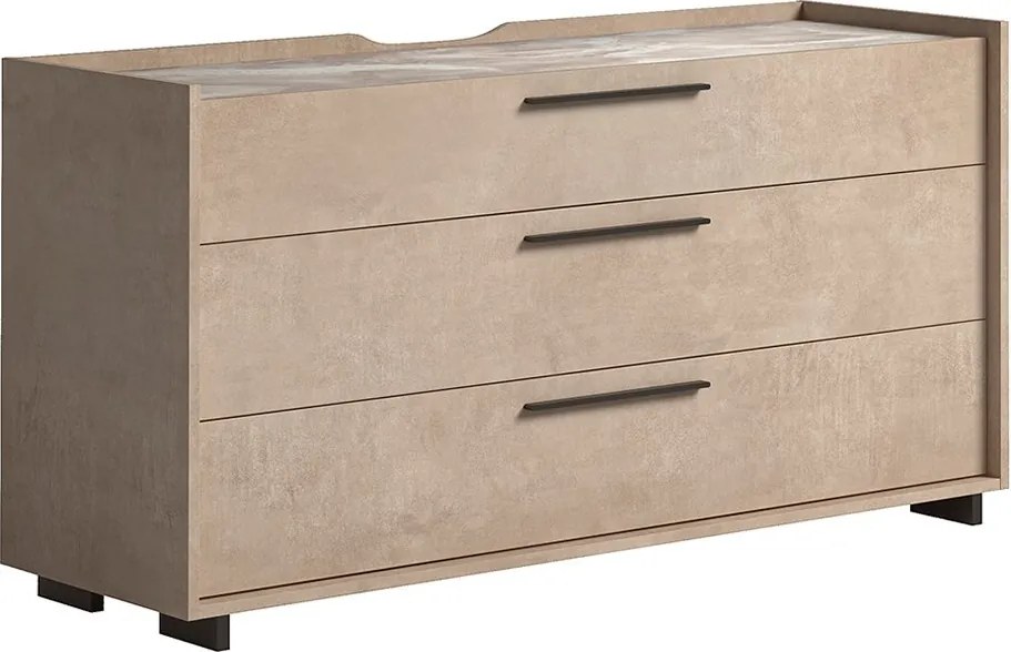Comodă lemn masiv Sable cu 3 sertare, 150 × 51 × 78 cm
