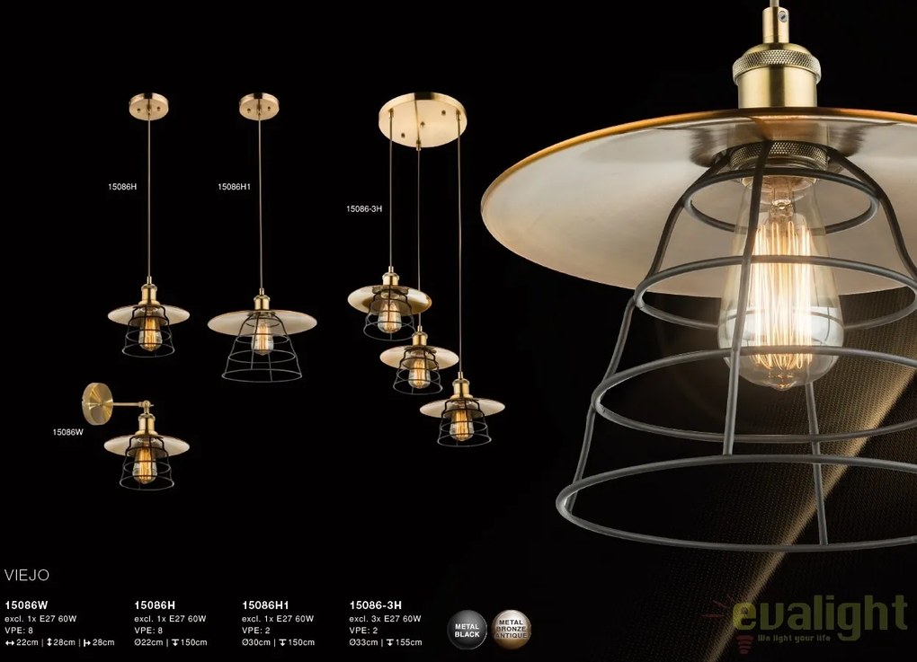 Lustra vintage cu 3 pendule design industrial style VIEJO 15086-3H GL