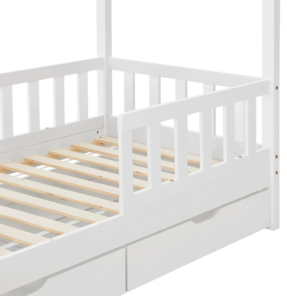 Patut Marli 90 x 200 cm cu 2 sertare si grilaj cu lamele - alb