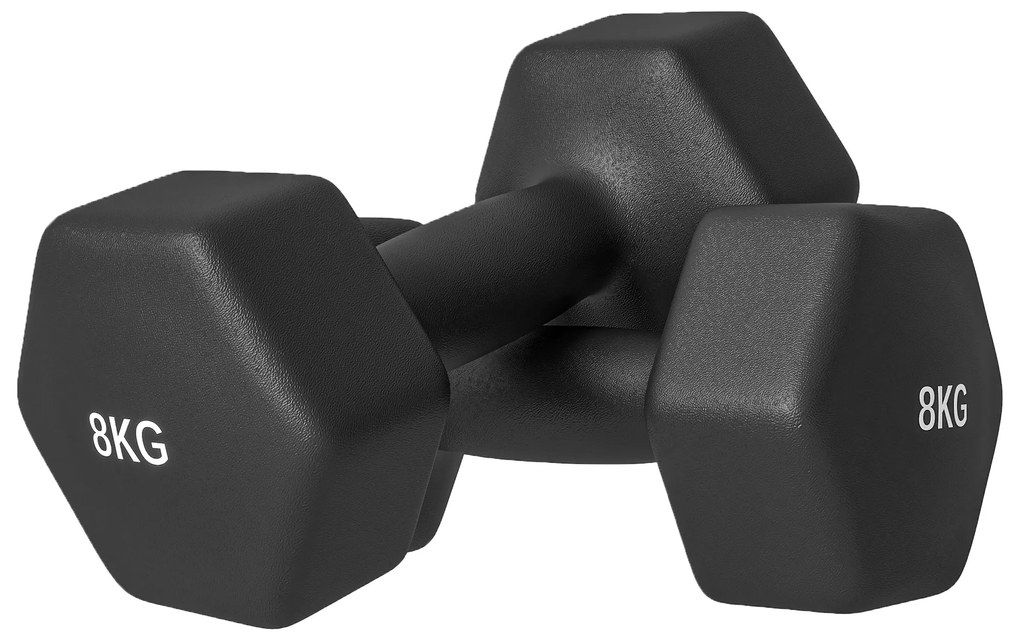 SPORTNOW Set de 2 Greutăți Hexagonale, Gantere cu Prindere Antiderapantă pentru Antrenament de Fitness, 25x10x10 cm, Negru | Aosom Romania