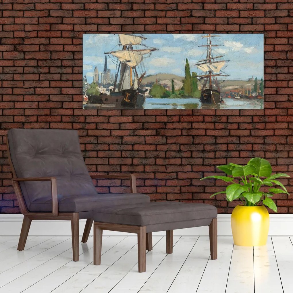 Tablou - Claude Monet, Ships Riding on the Seine at Rouen, reproducere (120x50 cm)