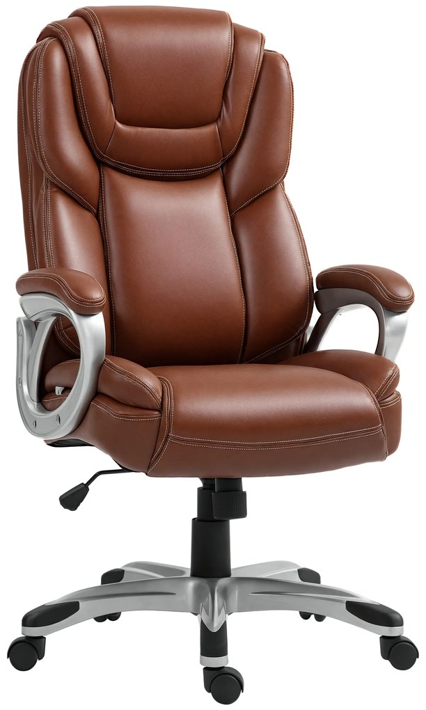 HOMCOM Scaun de birou fotoliu de birou cu funcție de balans roți pivotante 360° 66 x 75,5 x 115,5-124,5 cm maro | Aosom Romania
