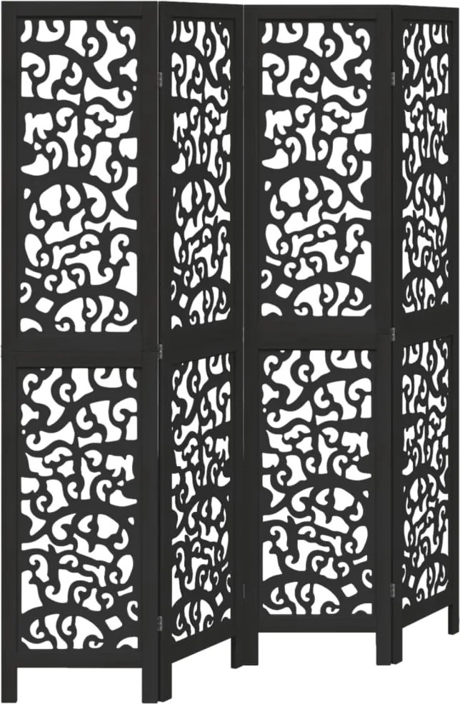 vidaXL Paravan de cameră cu 4 panouri, negru, lemn masiv paulownia