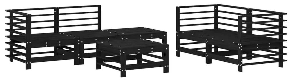 3186204 vidaXL Set mobilier relexare grădină, 6 piese, negru, lemn masiv pin