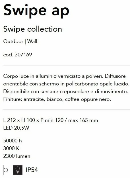 Aplica LED orientabila pentru exterior IP54 Swipe ap cafenie
