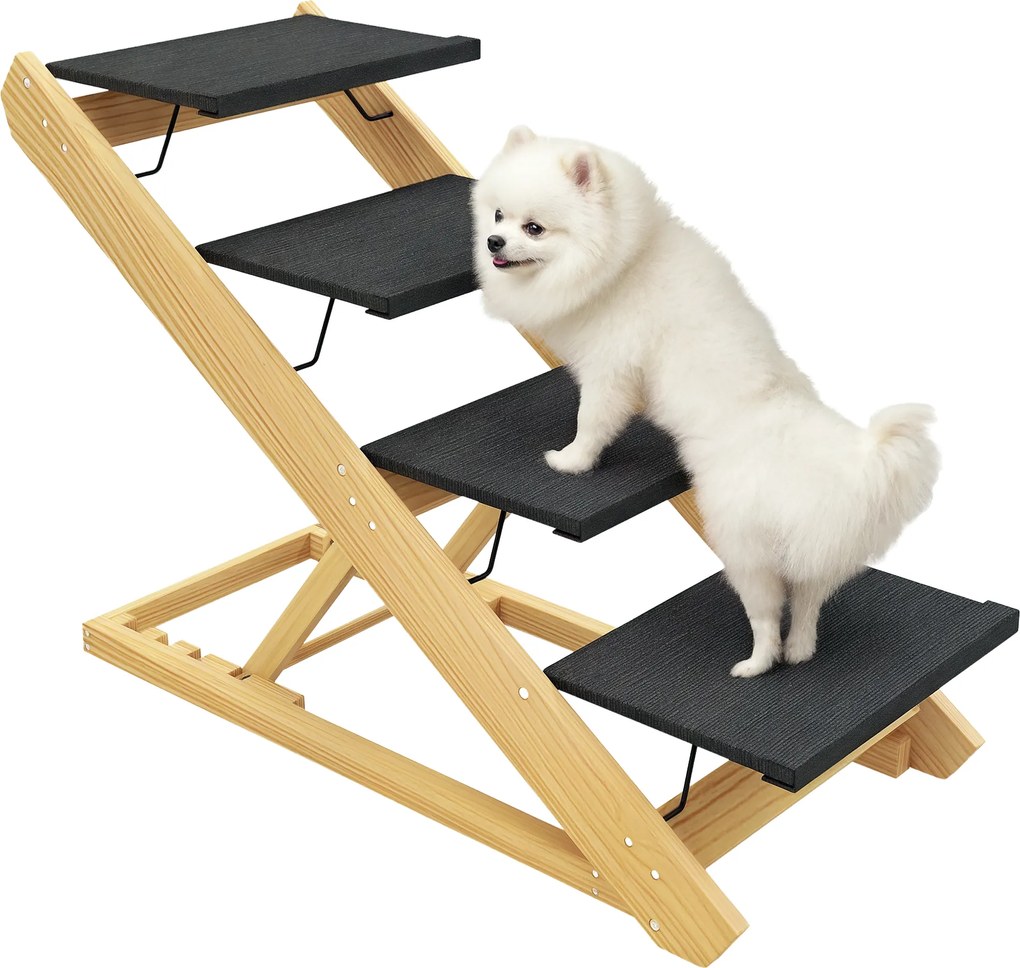 PawHut scară pentru câini, rampă pentru câini, reglabilă pe înălțime, antiderapant, pliabil, 83x40x62,5 cm, lemn/Alb | Aosom Romania