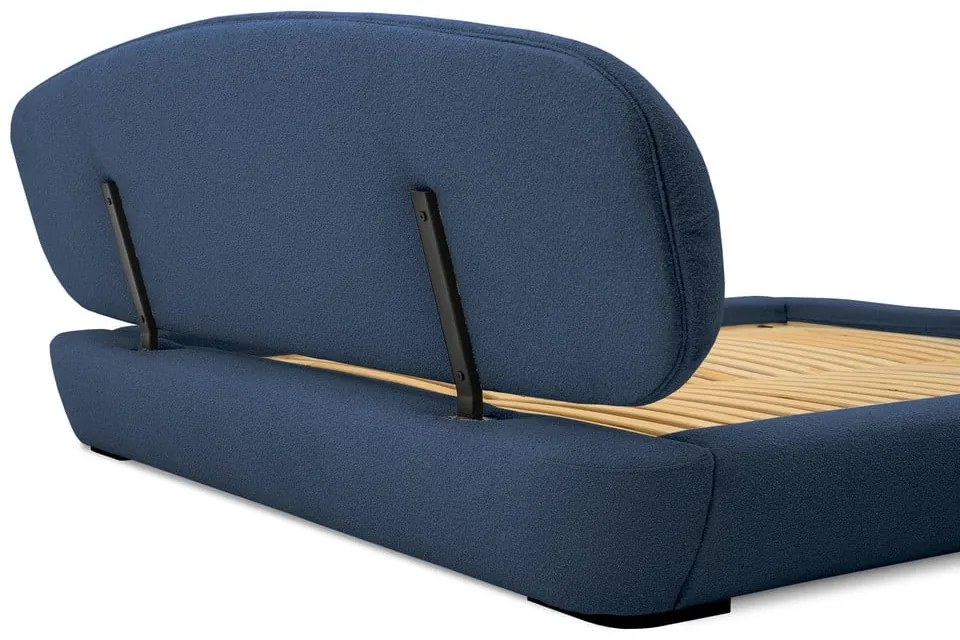 Pat matrimonial albastru închis tapițat cu somieră 160x200 cm Odette – Scandic