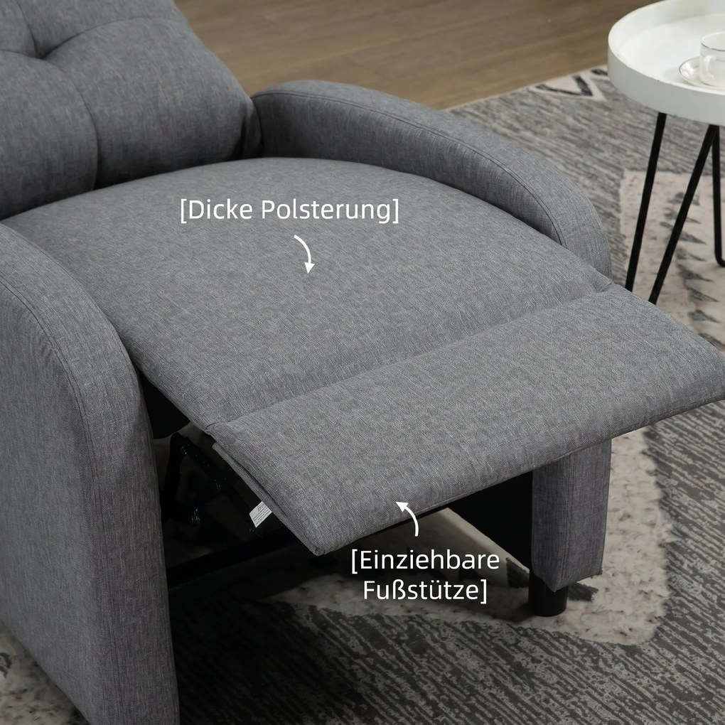 HOMCOM Fotoliu Reclinabil 155° max în Țesătură cu Efect de In Gri cu Suport pentru Picioare, 67x87x98 cm | Aosom Romania