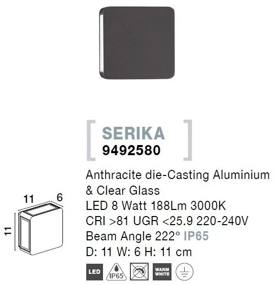 Aplica LED de perete pentru iluminat exterior IP65 SERIKA