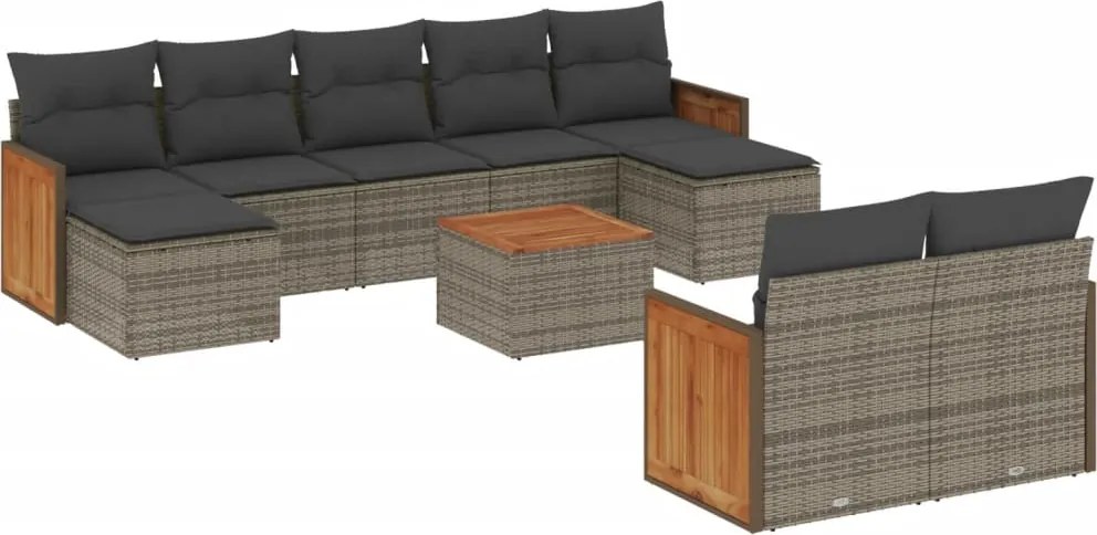 vidaXL Set mobilier de grădină cu perne, 10 piese, gri, poliratan